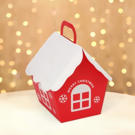 Folding New Year's box "House" red 8.5 x 8.5 x 10 cm