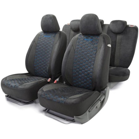 Alcantara Autorekhli Alcantara with a contrasting stitching, 5 mm foam, 3D, 15 objects, 5 head restraints, 2 pockets, 4 lightning, 4 end valves, Airbag black-blue