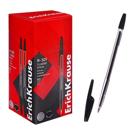 Ballpoint handle Erich Krause R-301 Classic Stick, Node 1.0 mm, black ink, letter line 2000 meters, barcode on the handle-7