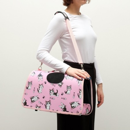 Bag - Animal Carrying "Playing Catets", Pink, Size M, 40 x 21 x 27 cm-10