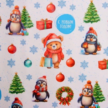 New Year's Paper "Snow Babies", gloss, 1 sheet, 80 g/m2, 70 x 100 cm-2
