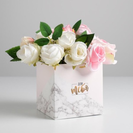 Gift box for flowers with PVC lid, packaging, "for you", 12 x 12 x 12 cm-3