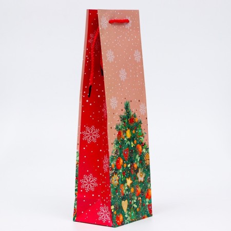 New Year. New Year's gift package for a bottle, packaging "Beautiful Christmas tree", 12 x 36 x 8.5 cm.-1
