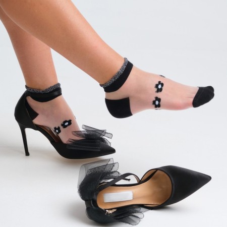 Women's socks glass minku "Flowers", black color, rr 36-37 (23 cm)-4