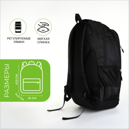 Young backpack from textiles with a zipper, 4 pockets, black/green color-1
