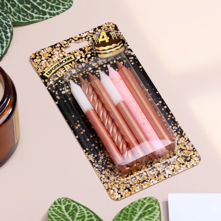 Set of candles for the pink party cake, 12 pcs, 8 cm, white and pink metallic-4