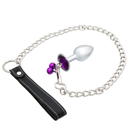 Anal traffic jam-hoods, with bells and leash, purple crystal, d = 28 mm