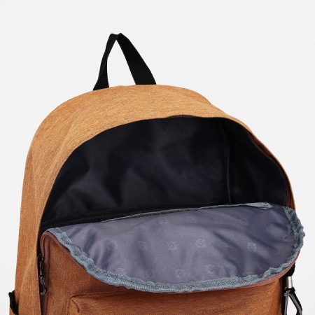School backpack from textiles on lightning, Fulldorn, 3 pockets, color light brown-5