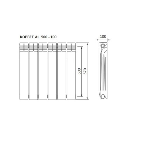 Aluminum radiator "Russian radiator" corvette, 500 x 100 mm, 4 sections-4