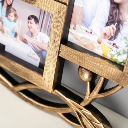 Photo frame plastic in 4 photos 10x15 cm "Bird on a branch" Dark gold 28x47 cm-1