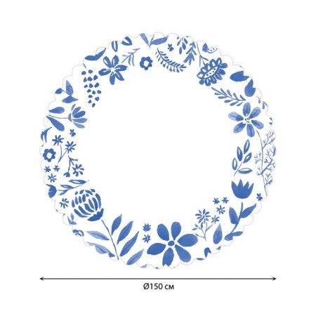 The tablecloth "Watercolor Gzhel", Round, Saten, D = 150 cm-1