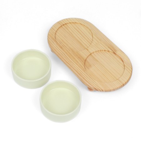 Double ceramic bowls on a stand of 2 x 450 ml 28.5 x 15.5 x 7 cm, light green-4
