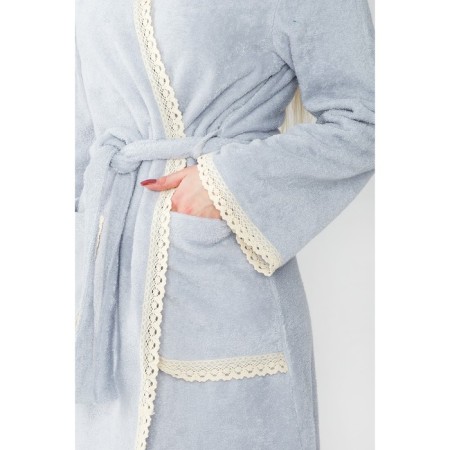 Terry dressing gown with lace "Ethel" female, size 40-42 Light gray-1