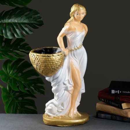 Figure with a pot "Girl with a basket" Persik / gold, 1l / 30x64x32cm