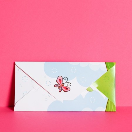 An envelope for money with a wooden element "Congratulations!" fox-2