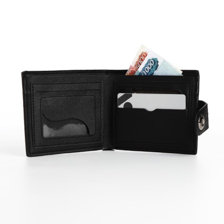 Male purse for magnet, department for bills, for maps, for coins, black color-5