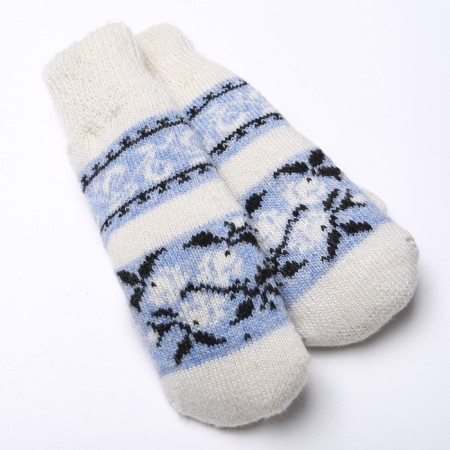 Women's woolen mittens "spring", white/blue color, size 20-22