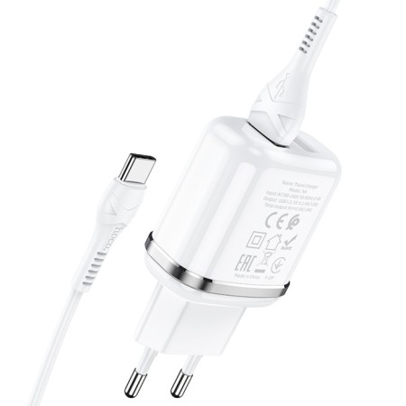Nice charger Hoco N4, 2 USB - 2.4 A, Type -C 1 m cable, white-2