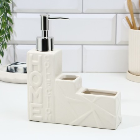 A dispenser for liquid soap with a sponge and a brush for dishes, white, 16 x 12 x 4 cm.-2