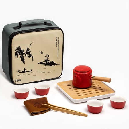 A set for the tea ceremony 9 items, 4 people, a cup of 40 ml, a kettle 250 ml, red-7
