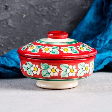 Sugar of Rishtan ceramics "Flowers", 250 ml, red