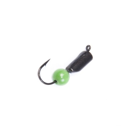 Mormyshka tungsten "column" with an ear, green beads, cat eyes, weight 0.6 g, 070/025/11