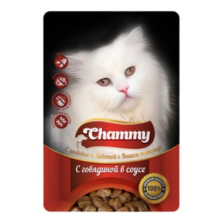 CHAMMY Wet food for cats, beef, pieces in sauce, spider, 85 g