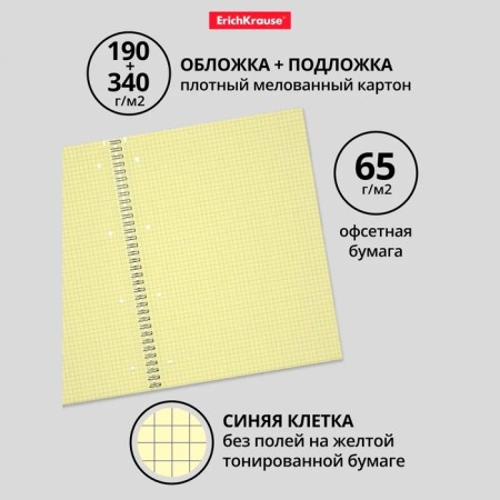 A4 notebook, 80 sheets in a cage on a spiral Erichkrause "Megapolis Yellow Concept", cover coated cardboard, yellow internal unit-1
