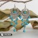 Earrings "turquoise world" circle and 5 paths of beads, blue color in black silver