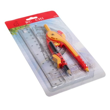 Circular plastic 145 mm with a pencil, a ruler 15 cm, transport, mix-3