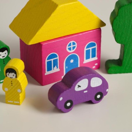 Wooden designer "Color Town" purple, 8 details, volume-2