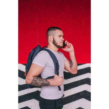 Male backpack on a zipper, 2 external pockets, blue color-5
