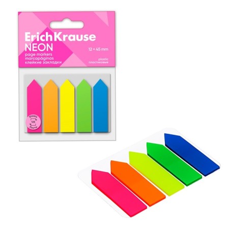 Bookmarks with adhesive edge plastic 12x45 mm 125l, Erichkrause, "Neon Arrows" mix-3