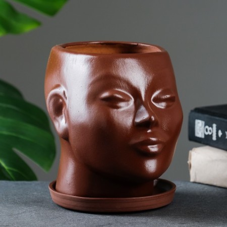 Pot - Organizer "Head" Brown, 1.3 l / 16x16x14cm