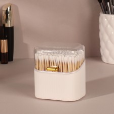 Organizer for cotton sticks, with a lid, 8.5 × 8 × 6.5 cm, white/transparent color