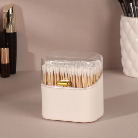 Organizer for cotton sticks, with a lid, 8.5 × 8 × 6.5 cm, white/transparent color