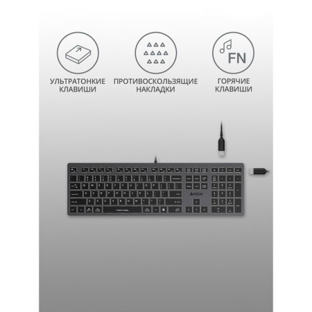 Keyboard A4Tech FSTYLER FX60H Gray USB Slim Led (FX60H GREY/White)-2