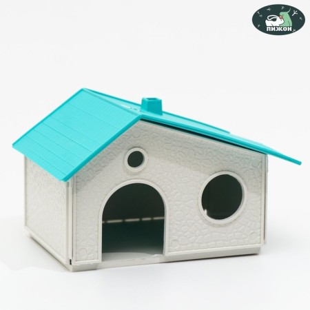 Rodent House Collective "Nora" 9 x 13 x 10, white with a turquoise roof