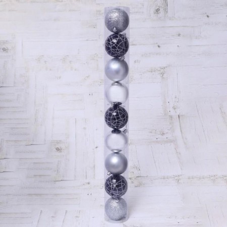 Set of balls plastic D-8 cm, 9 pcs "Aviva" silver-1