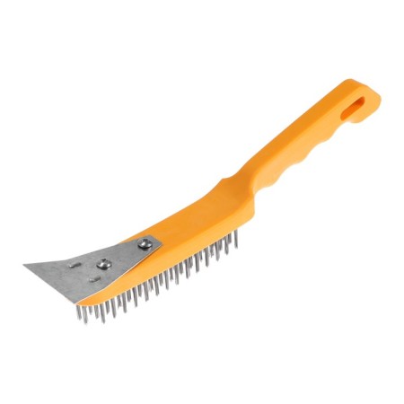 Metallic manual tundra brush, with a spatula, plastic handle, 4-row