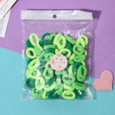 Hair elastic band "Mahrushka" (set 72 pcs) 1.5 cm, green shades-1