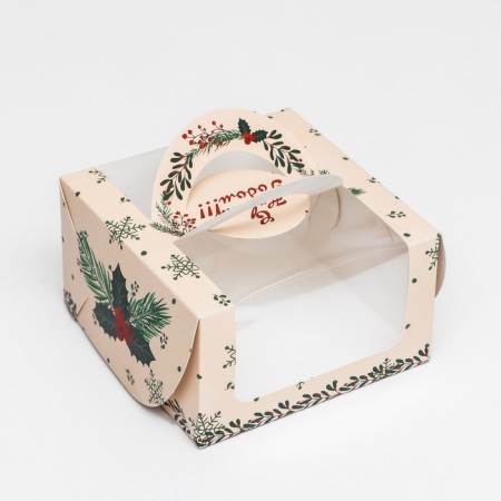 Bearbox under the Bento-Port with the Window "New Year with cones", 14 x 14 x 8 cm, New Year-1