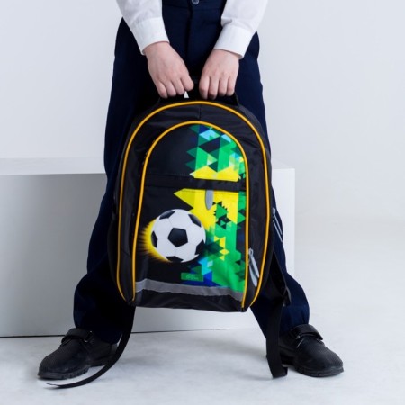 School backpack, 39 x 24 x 19 cm, ergonomic back, calligrata a "football", black-16