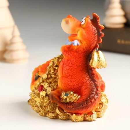 Piglite Polystone "Puffy Dragon with coins and sunflower" 8.3x6.2x9 cm-1