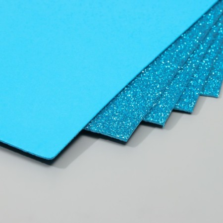 A set of glitter foamiran (5 sheets) 2 mm, 20x30 cm, blue-2