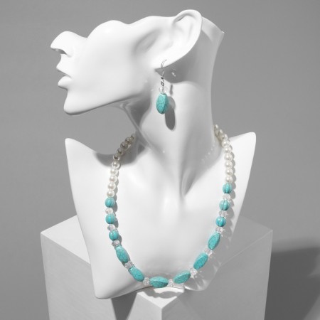Set 3 objects: earrings, beads, bracelet "Witter", beads No. 8, white-white color, 42 cm-2