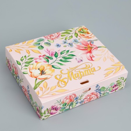 Gift folding box, packaging, “March 8”, 20 x 18 x 5 cm