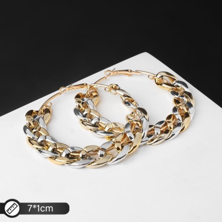 Ring Earrings "Chain", color with silver-gold, d = 7 cm