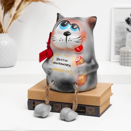 The piggy bank "Cat - Dreams come true" gray, 23cm-1