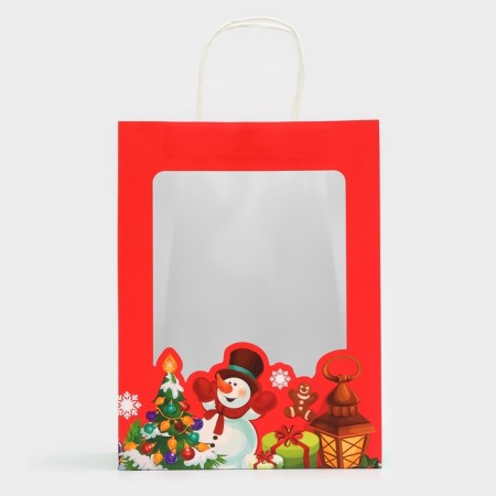 Gift package with the Snowman window 26 x 35 x 16 cm, red-2